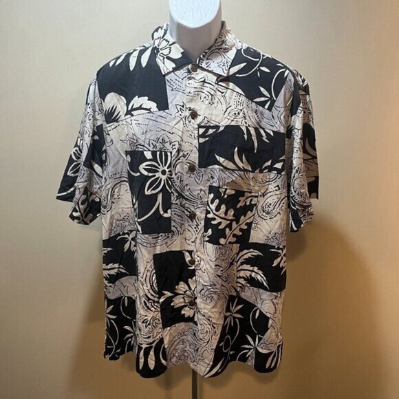 Tommy Bahama Other - 🌴 Tommy Bahama Men’s Silk Hawaiian Camp Shirt Black Gray Tropical Print Size L 🌴